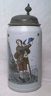 LARGE ANTIQUE METTLACH No. 1650 MOUNTAINEER TAPESTRY 1 LITER LIDDED BEER STEIN