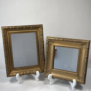 Lote de 2 mini espejos cuadrados y rectangulares vintage con marco ornamentado dorado - Imagen 1 de 11