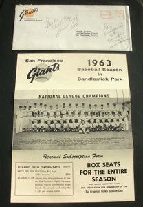 1963 San Francisco SF Giants Season Ticket Brochure w Team Stationary Envelope - Picture 1 of 4