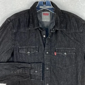 Camicia LEVIS uomo M nera denim manica lunga perla snap western cowboy rockabilly - Foto 1 di 9