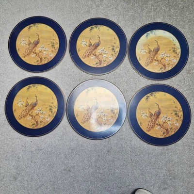 Pimpernel Peacock Placemats De Luxe Round Place Mats Set Of 6 Cork Backed *Flaw* - Image 1 of 4