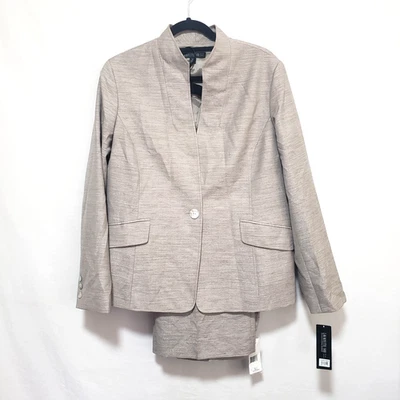 Lafayette 148 New York Pant Suit Womens 14 Mocha Wool 2 Piece Blazer Jacket NEW - Image 1 of 4