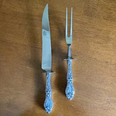 Juego de 2 tallas asadas de plata esterlina Lily Floral de Frank M. Whiting Antiguo Foto 1 de 4