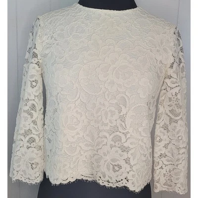 Blusa Kate Spade New York Blanco Tapiz Encaje Top Para Mujer Talla 0 Manga 3/4 Usada en Excelente Condición Foto 1 de 4