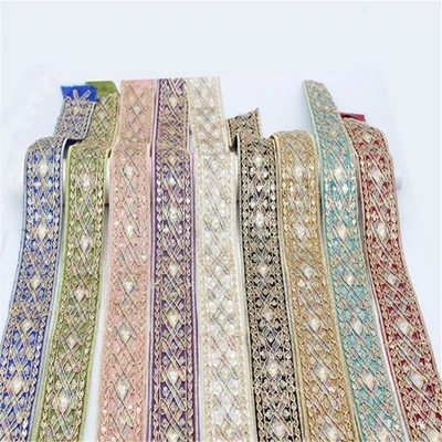 1 Yard Embroidered Ethnic Sequins Trim Webbing Ribbon DIY Clothes Sewing Decor - Image 1 of 4