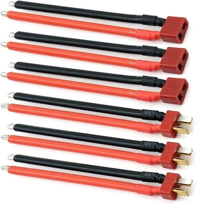 Set of 3 Deans T Plug Cables 14AWG for Lipo Battery RC, Silicone Cable, Red - Image 1 of 4