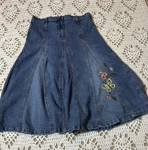 Vintage My Michelle Denim Embroidered Jean Skirt Flare Girls Size 14 - Picture 1 of 9