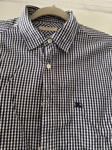 BURBERRY BRIT BLUE CHECKED SLIM COTTON LONG SLEEVE BUTTON DOWN SHIRT SIZE S - Picture 1 of 8