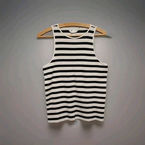 H&M Top Damen Gr. L Tanktop Hemd ärmellos Shirt gestreift Basic gerippt- B5 - Bild 1 von 6