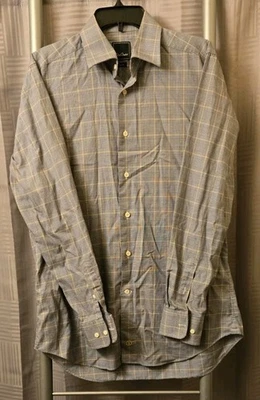 Camisa de vestir David Donahue Menx 16x34/35 manga larga abotonada azul cuadros preppy Foto 1 de 4