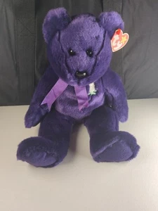 Large 14" 1998 Princess Diana Bear Ty Beanie Baby Retired Purple Teddy Bear Rose - Picture 1 of 12