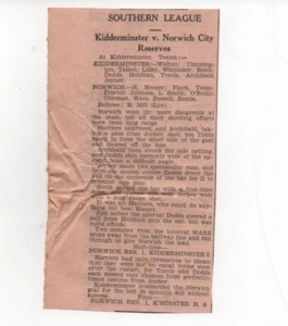 Kidderminster v Norwich City 2nd September 1939 Southern League press cutting - Picture 1 of 1