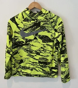 Nike Unisex Size Youth Sz L Neon Green Black Hooded Jacket Lightweight - Picture 1 of 7
