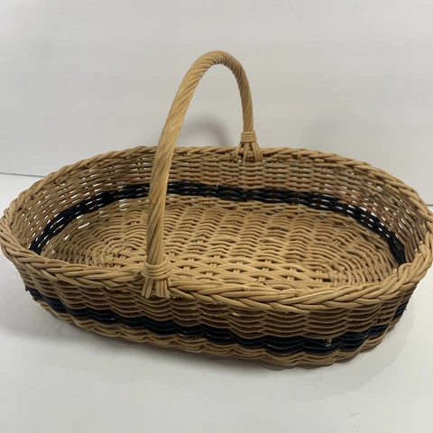 Vintage French Country Handled Oval Gathering Basket~Display~Farmhouse~12” Cover