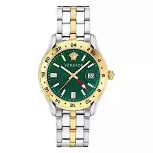 Orologio Versace Uomo VE7C00623 Greca Time GMT Data Swiss Made Oro IP Bicolore - Foto 1 di 11