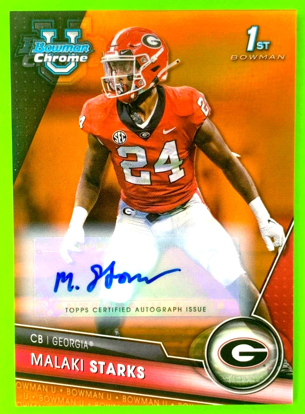 2023 Malaki Starks Bowman U Chrome Orange 1st Auto /25 Georgia Bulldogs