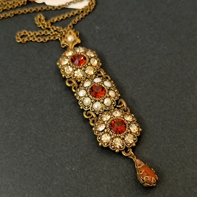 Michal Negrin Necklace Victorian Revival Crystal Floral Romantic Cocktail Brown - Image 1 of 4