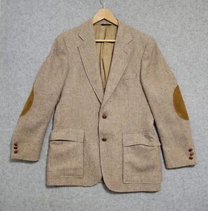 VTG PBM Tweed Donegal Wool Blazer Men 39R  Brown Fleck Donegal Elbow Patches USA - Picture 1 of 23