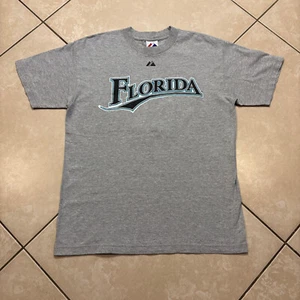 Vintage 2008 Majestic Florida Marlins #6 Dan Uggla T-Shirt Medium Gray MLB VTG - Picture 1 of 9
