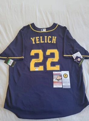 Christian Yelich autographed Brewers Blue Alt NIKE Jersey W/TAGS inscribe yeli" - Image 1 of 4