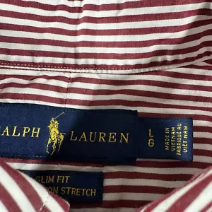 Ralph Lauren Slim Fit Red White Stripe Button Front Shirt Mens Size Large - Picture 1 of 6