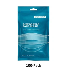 Orient Honest Disposable 3-Ply Face Masks w/ Ear Loop (Super Value Lot 100-Pack) - Picture 1 of 9
