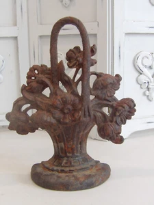 The Best OLD VINTAGE Cast Iron HUBLEY Flower Basket Door Stop #182~Aged Patina - Picture 1 of 6