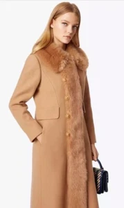 Auténtico Abrigo TORY BURCH Celeste ~ Mezcla de Lana Imitación Piel en Camel Talla 4 $898 - Imagen 1 de 17