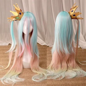 No Game No Life Shiro Cosplay Wig Crown Prop Headwear Long Straight Colorful Wig - Picture 1 of 12