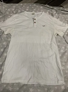 Hollister Men's Crew Neck T-Shirt Large Plain White Buttoned Short Sleeved - Picture 1 of 20