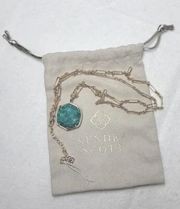 Kendra Scott Davis Necklace Long Pendant Dark Teal Amazonite NEW NWOT - Picture 1 of 6