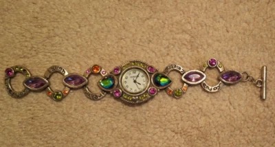 Chico's Women's Pewter MultiColored Rhinestone Word Watch - Needs Battery - Image 1 of 4