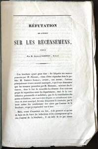 REFUTATION de l'écrit sur les RECENSEMENS par Gustave LAISSAC avocat (1841) - Picture 1 of 3