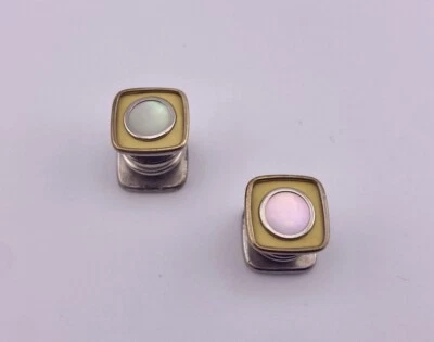 Gemelos cuadrados de celuloide amarillo de madreperla de doble cara de colección Foto 1 de 4