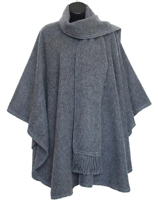Poncho Leo Peressi 100% Alpaca Capa Bufanda Adjunta Gris Talla Única Foto 1 de 4