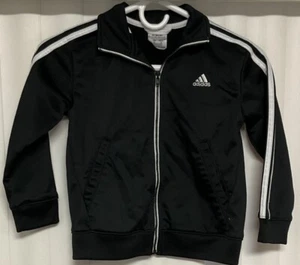 Adidas Track Jacket Youth Size 5 Black White Stripes Classic Full Zip.   1174 - Picture 1 of 3