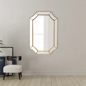 Solid Wood Gold Frame Mirror 60 x 90 cm Elegant Design Entryway Bedroom Dressing - Picture 1 of 3