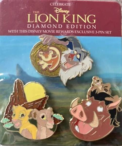 Disney 3 Pc Pin Set The Lion King Diamond Edition Disney Movie Rewards - Picture 1 of 4