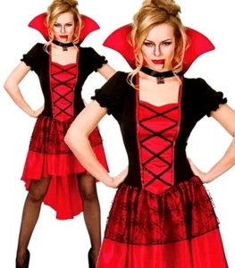 Ladies RED GLAMOROUS VAMP Halloween Vampiress Fancy Dress Costume UK Size 6-24 - Picture 1 of 8