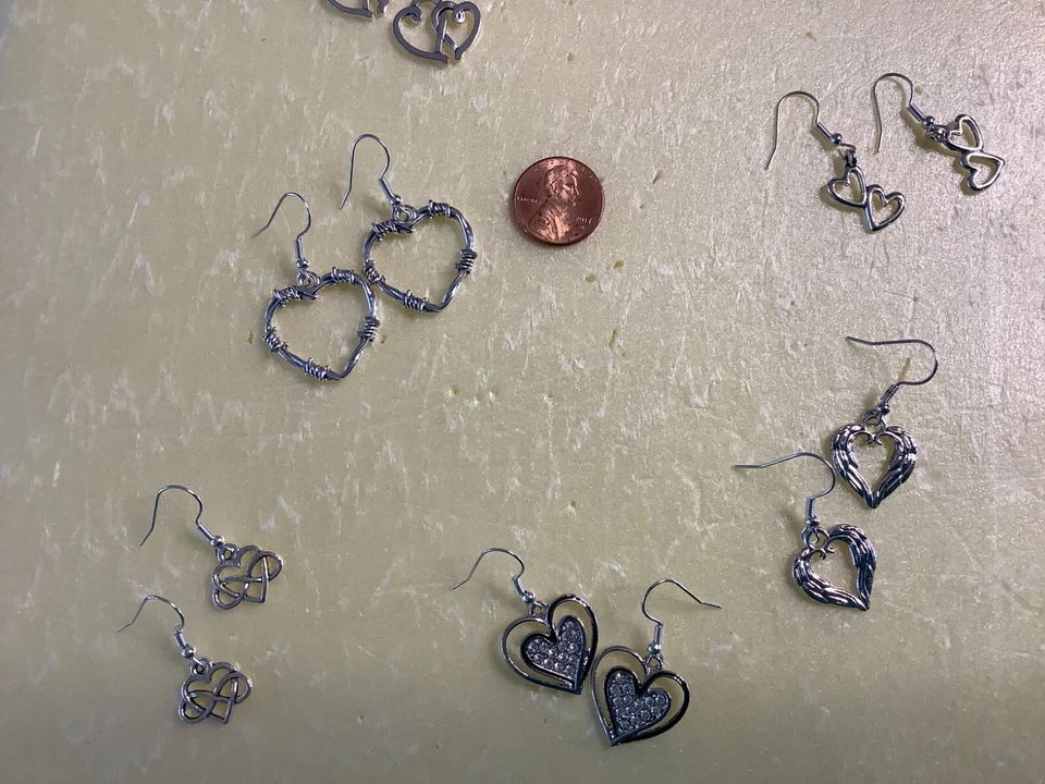 New lovely hearts and more hearts silvertone dangle drop earrings choose - Image 1 of 1