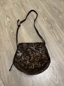 1990’s RARE VELVET LEATHER FLORAL CESARE PICCINI PURSE BROWN BAG - Picture 1 of 9