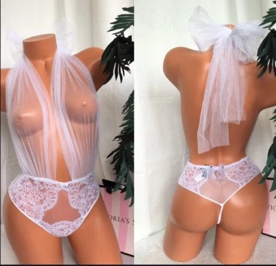 Peluche Victoria's Secret Designer Collection L BRIDAL Bordado Blanco Bling Bow Foto 1 de 4