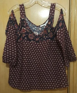 Nuevo con etiquetas Top Collective Concepts para mujer Med Proenza hombro frío ciruela púrpura floral - Imagen 1 de 13