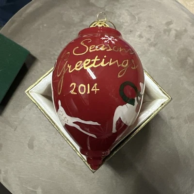 Pier 1 Li Bien Vidrio Adorno de Navidad 2014 Temporada Saludos Reno con Caja Foto 1 de 3