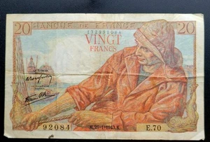 1943 France 20 Franc Francs Banknote Note Bill Currency Circulated Good Cond - Picture 1 of 2