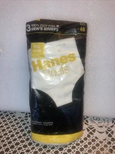 NOS Sealed Package Of 3 Vtg 1985 Hanes Big Man Mens White Cotton Briefs Sz 48 - Picture 1 of 5
