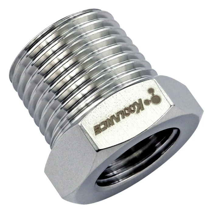 Koolance Threading Adapter, NPT 3/8 Male to G 1/4 Female, Stainless Steel - Image 1 of 1