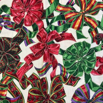 Christmas Ribbons Bows  Fabric Qu ilter's Cotton 1/2 Yd Red Green Whimsey - Image 1 of 4