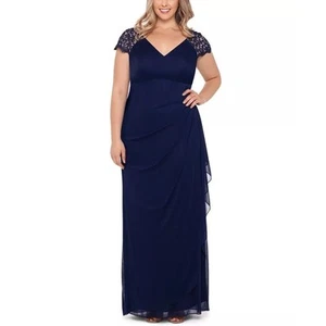 Xscape Damen Übergröße gerafftes durchgehendes Abendkleid, marineblau Größe 18W - Bild 1 von 5
