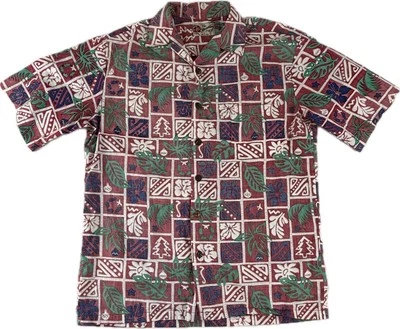 Camisa Hilo Hattie Hawaiana Original Para Hombre Mediana Abotonada Floral Navidad Foto 1 de 4
